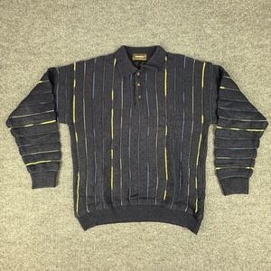Barrage Sweater Mens Medium Blue Collared Pullover Striped Knit Long Sleeve